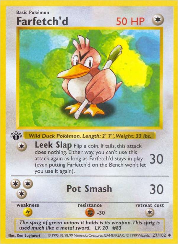 Pokemon (Base Set) card 27/102 Farfetch'd (1st Edition) - Shadowless