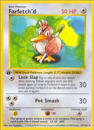 Pokemon (Base Set) card 27/102 Farfetch'd (1st Edition) - Shadowless