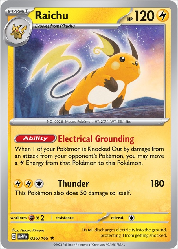 Pokemon: Scarlet & Violet - 151 (Base Set) card 026/165-B Raichu (Reverse Holofoil)