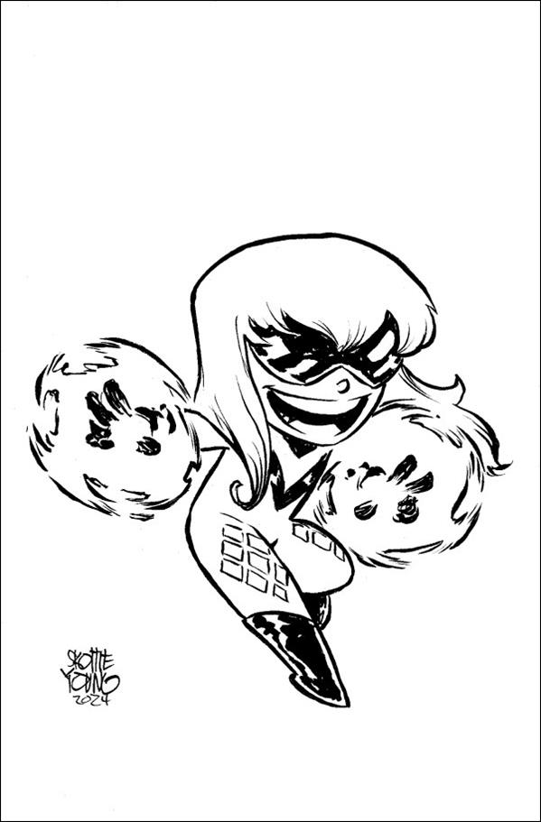Jackpot and Black Cat issue 4-D Skottie Young 1:50 B&W Virgin "Big Marvels" Cover