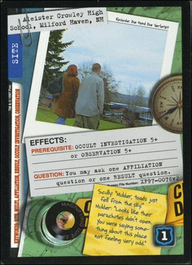 X-Files: The Truth Is Out There (Base Set) card XF97-0076v2 Aleister Crowley High School, Milford Haven, NH