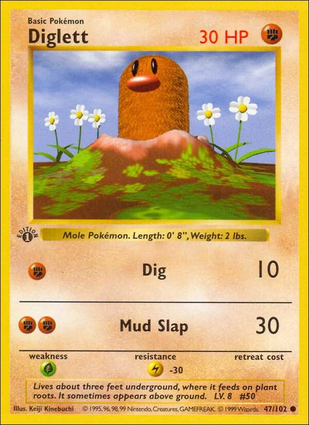 Pokemon (Base Set) card 47/102 Diglett (1st Edition) - Shadowless
