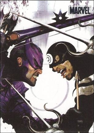 Marvel Heroes and Villains (Silver Foil Parallel Base Set) card 9 Hawkeye vs Bullseye