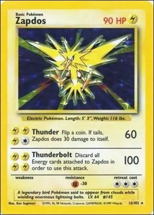 Pokemon (Base Set) card 16/102-C Zapdos (Holo) Unlimited