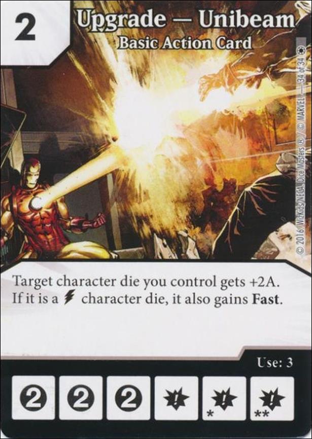 Marvel Dice Masters Iron Man and War Machine Starter Set card 34 Upgrade - Unibeam - Basic Action Card 