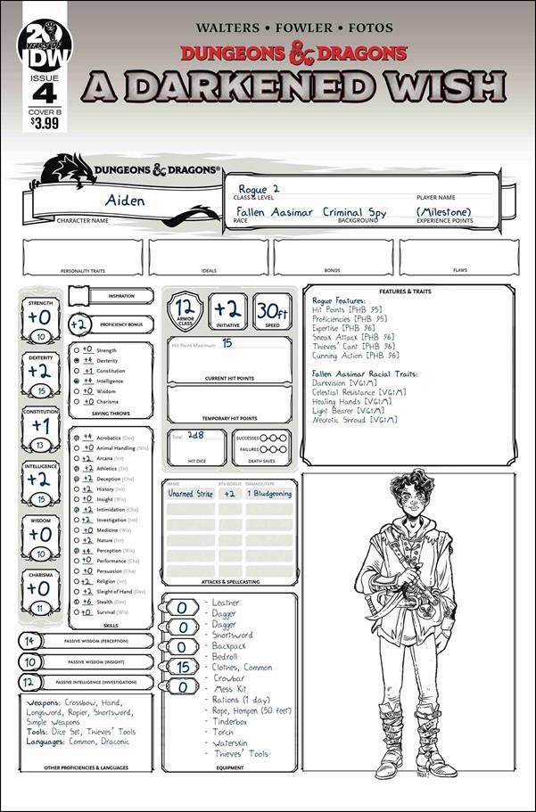 Dungeons & Dragons: A Darkened Wish issue 4-B Character Sheet Cover