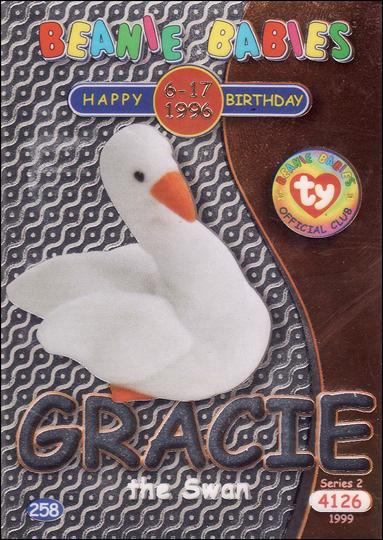 Beanie Babies Series 2 (Birthday or Rookie Subset) card 258-C Gracie the Swan Silver Lettering
