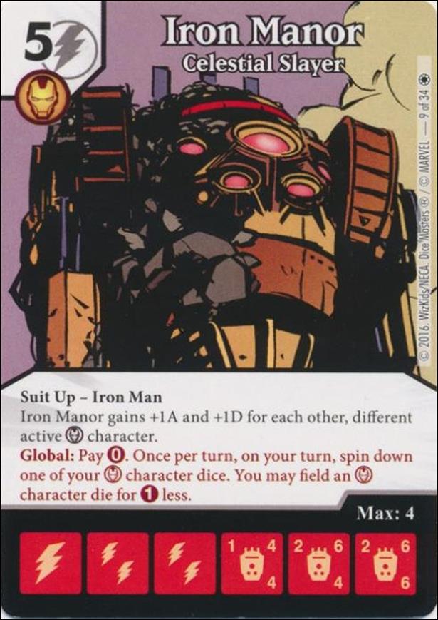 Marvel Dice Masters Iron Man and War Machine Starter Set card 9 Iron Manor- Celestial Slayer
