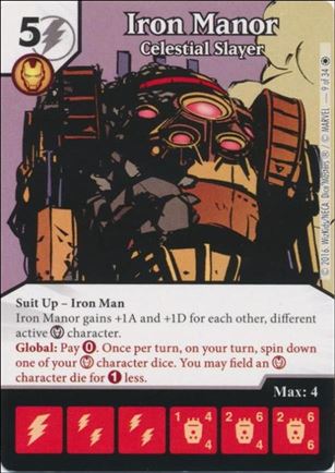 Marvel Dice Masters Iron Man and War Machine Starter Set card 9 Iron Manor- Celestial Slayer