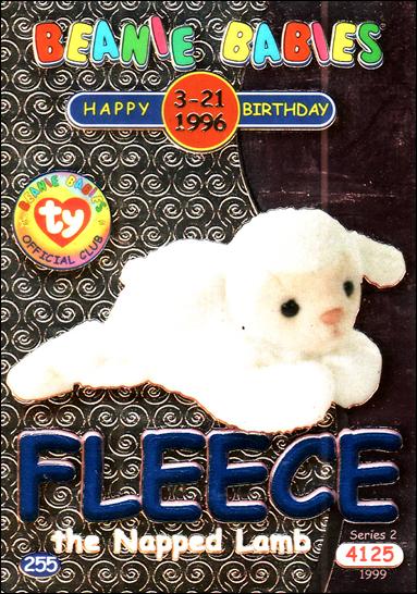 Beanie Babies Series 2 (Birthday or Rookie Subset) card 255 Fleece the Napped Lamb Blue Lettering