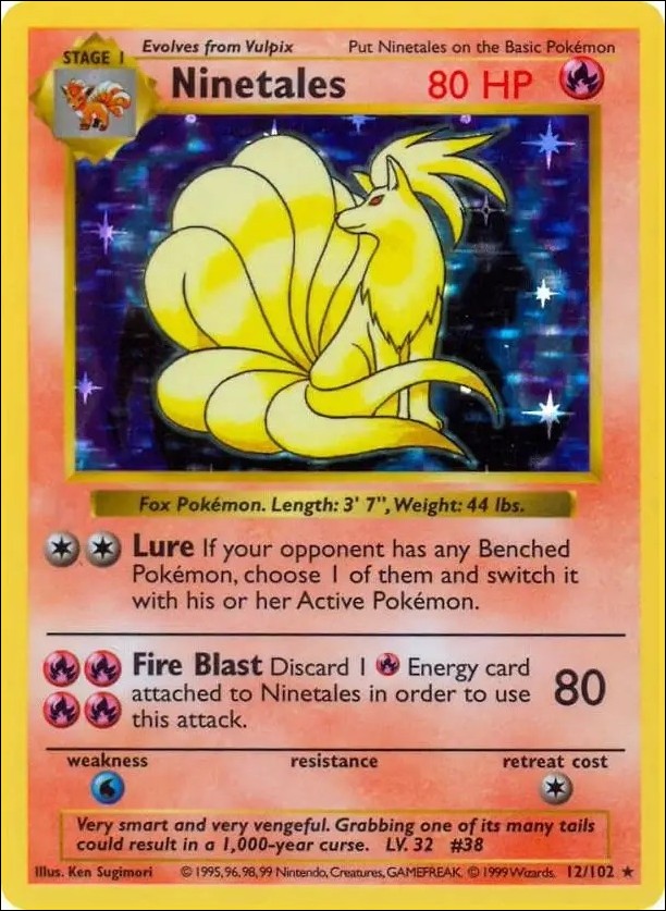 Pokemon (Base Set) card 12/102-B Ninetales (Holo) Unlimited - Shadowless