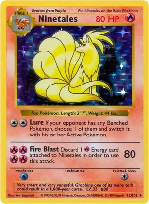 Pokemon (Base Set) card 12/102-B Ninetales (Holo) Unlimited - Shadowless
