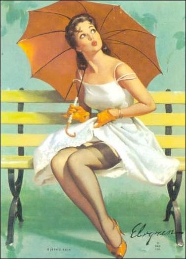 Elvgren's Calendar Pinups (Base Set) card 88 Queen's Rain