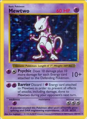 Pokemon (Base Set) card 10/102-B Mewtwo (Holo) Unlimited - Shadowless