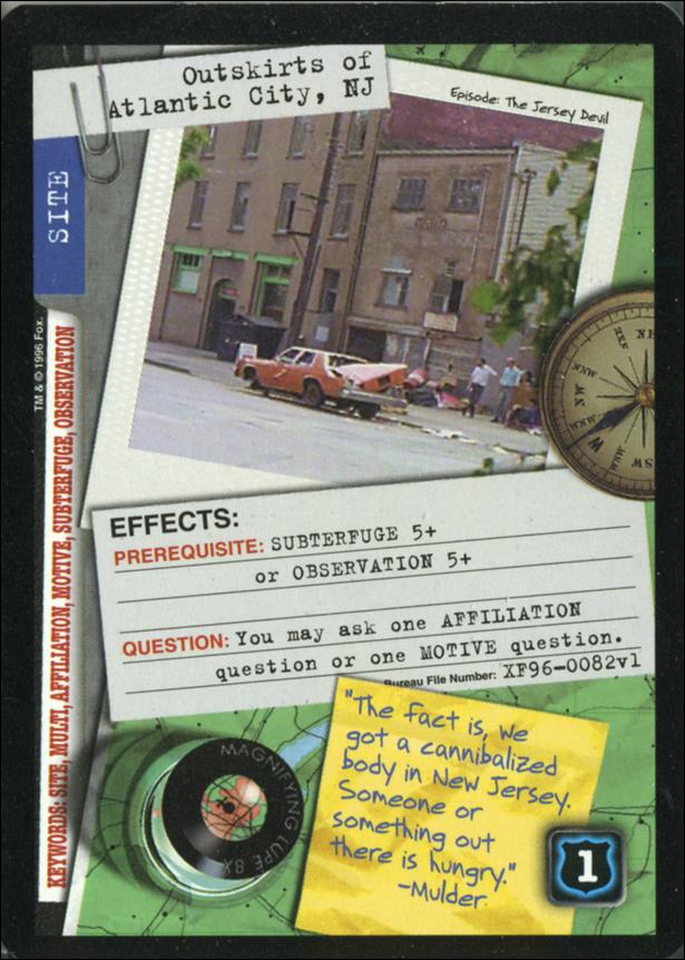 X-Files: Premiere Edition (Base Set) card XF96-0082v1 Outskirts of Atlantic City, NJ