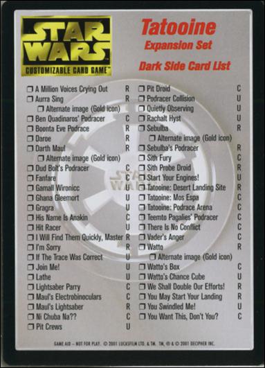 Star Wars: Tatooine Limited (Base Set) card 100 Dark Side Card List