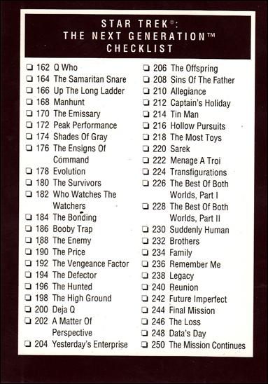 Star Trek 25th Anniversary: Series 2 (Base Set) card 310 Star Trek: The Next Generation Checklist