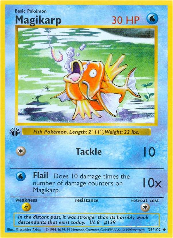 Pokemon (Base Set) card 35/102 Magikarp (1st Edition) - Shadowless