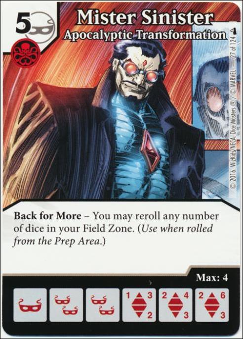 Marvel Dice Masters Deadpool card 27 Mister Sinister: Apocalyptic Transformation 