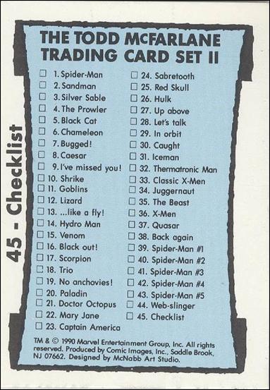 Todd McFarlane Series II (Base Set) card 45 Checklist