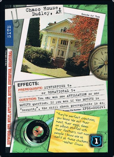 X-Files: Premiere Edition (Base Set) card XF96-0062v1 Chaco House, Dudley, AR