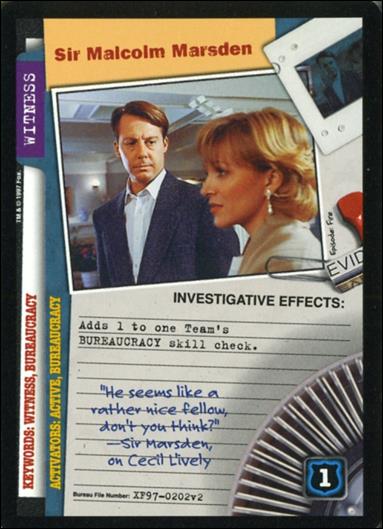 X-Files: The Truth Is Out There (Base Set) card XF97-0202v2 Sir Malcom Marsden