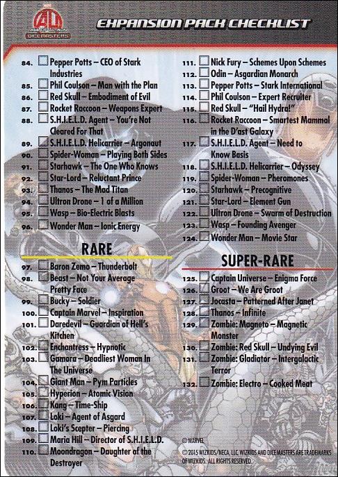 Marvel Dice Masters Age of Ultron  card Checklist 2 Expansion Pack Checklist