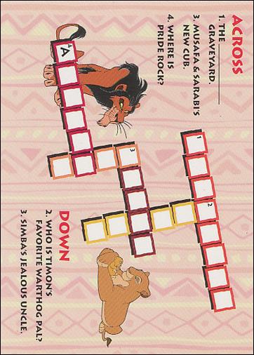 Lion King: Series 1 (Activities Subset) card A1 Crossword Puzzle