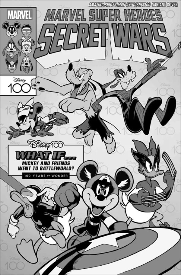 Amazing Spider-Man (2022) issue 37-N De Lorenzi 1:100 Disney100 Secret Wars 1 B&W Cover