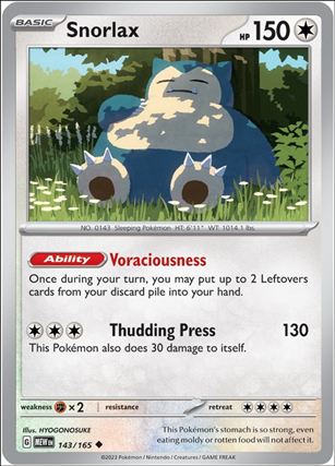 Pokemon: Scarlet & Violet - 151 (Base Set) card 143/165 Snorlax