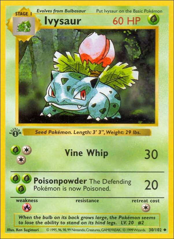 Pokemon (Base Set) card 30/102 Ivysaur (1st Edition) - Shadowless