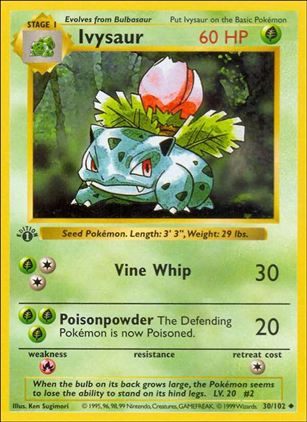 Pokemon (Base Set) card 30/102 Ivysaur (1st Edition) - Shadowless