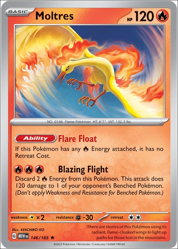 Pokemon: Scarlet & Violet - 151 (Base Set) card 146/165-B Moltres (Reverse Holofoil)
