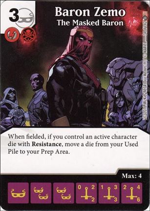 Marvel Dice Masters Civil War card 34 Baron Zemo: The Masked Baron