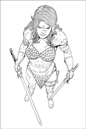 Vampirella / Red Sonja issue 4-N Drew Moss B&W Virgin FOC Cover
