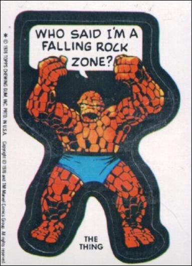 Marvel Super Heroes Stickers (Base Set) card NN34 The Thing - "Who said I'm a falling rock zone?"