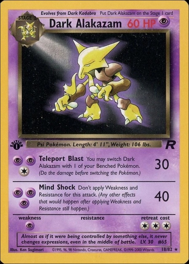 Pokemon: Team Rocket (Base Set) card 18 Dark Alakazam (Non-Holo) - 1st Edition