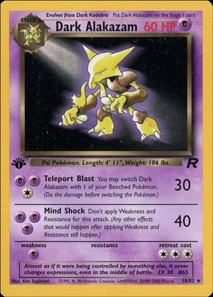 Pokemon: Team Rocket (Base Set) card 18 Dark Alakazam (Non-Holo) - 1st Edition