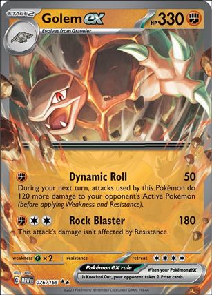 Pokemon: Scarlet & Violet - 151 (Base Set) card 076/165 Golem EX (Holofoil)