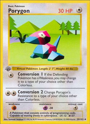 Pokemon (Base Set) card 39/102 Porygon (1st Edition) - Shadowless