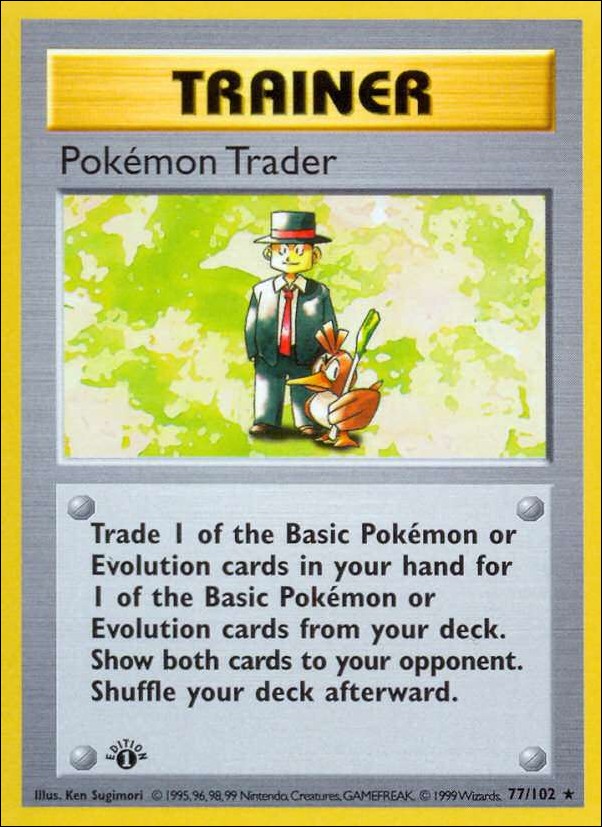 Pokemon (Base Set) card 77/102 Pokemon Trader (1st Edition) - Shadowless