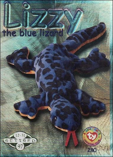 Beanie Babies Series 2 (Retired Beanies Subset) card 280-B Lizzy the Blue Lizard Green Lettering