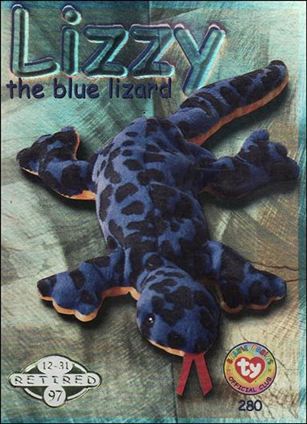 Beanie Babies Series 2 (Retired Beanies Subset) card 280-B Lizzy the Blue Lizard Green Lettering