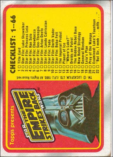 Star Wars: The Empire Strikes Back: Series 1 (Base Set) card 131 Checklist: 1--66