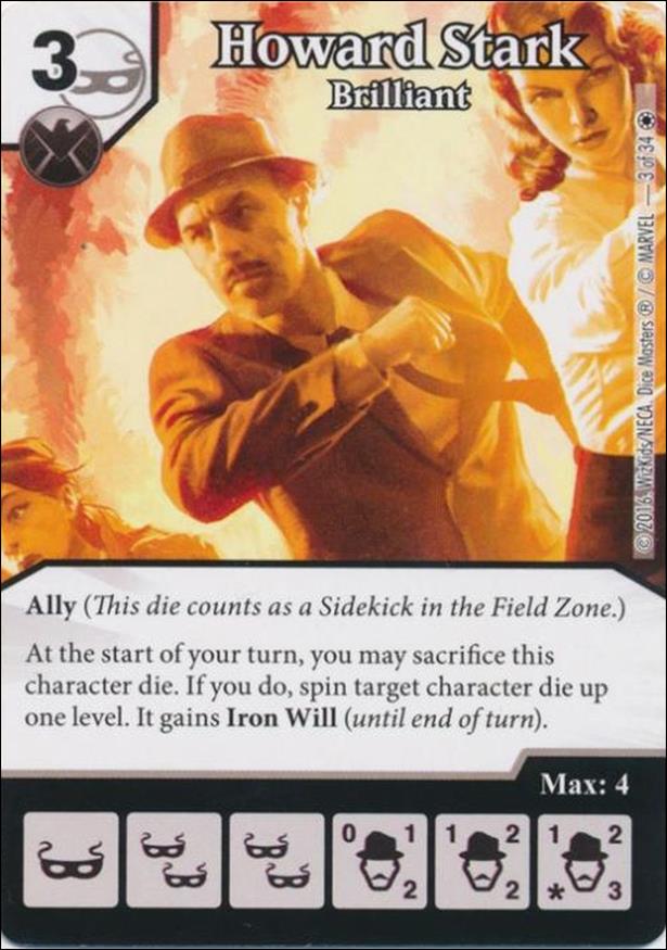 Marvel Dice Masters Iron Man and War Machine Starter Set card 3 Howard Stark - Brilliant 