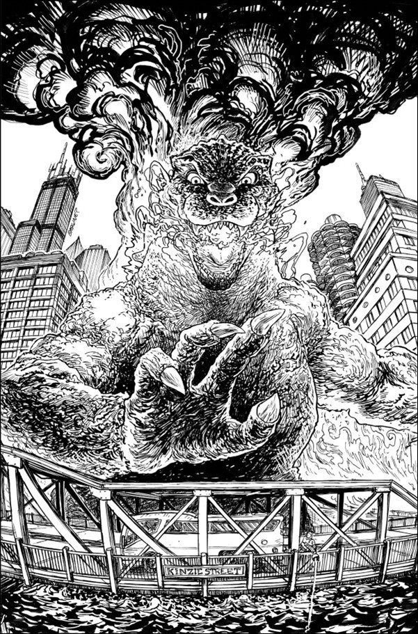 Godzilla vs. America: Chicago issue 1-C Tim Seeley B&W Virgin 1:25 Cover