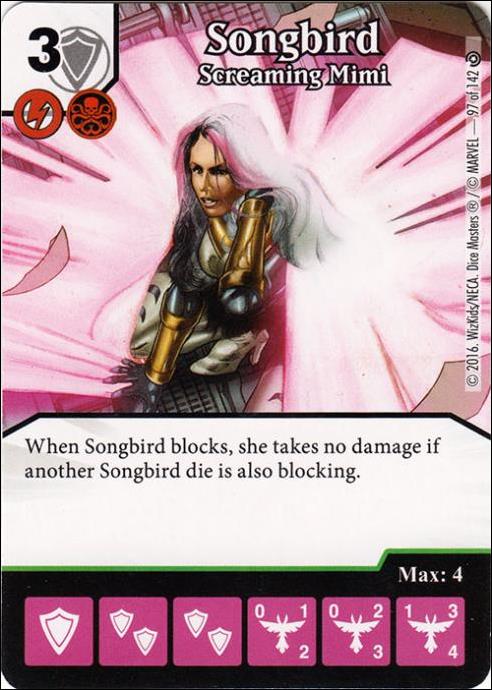 Marvel Dice Masters Civil War card 97 Songbird: Screaming Mimi