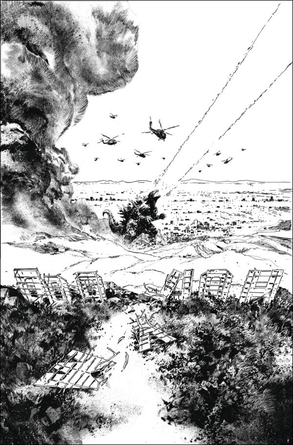 Godzilla vs. America: Los Angeles issue 1-C Gabriel Hardman B&W Virgin 1:25 Cover