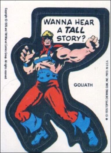Marvel Super Heroes Stickers (Base Set) card NN13 Goliath - "Wanna hear a tall story?" 