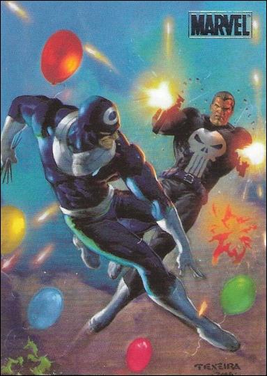 Marvel Heroes and Villains (Silver Foil Parallel Base Set) card 46 Punisher vs Bullseye